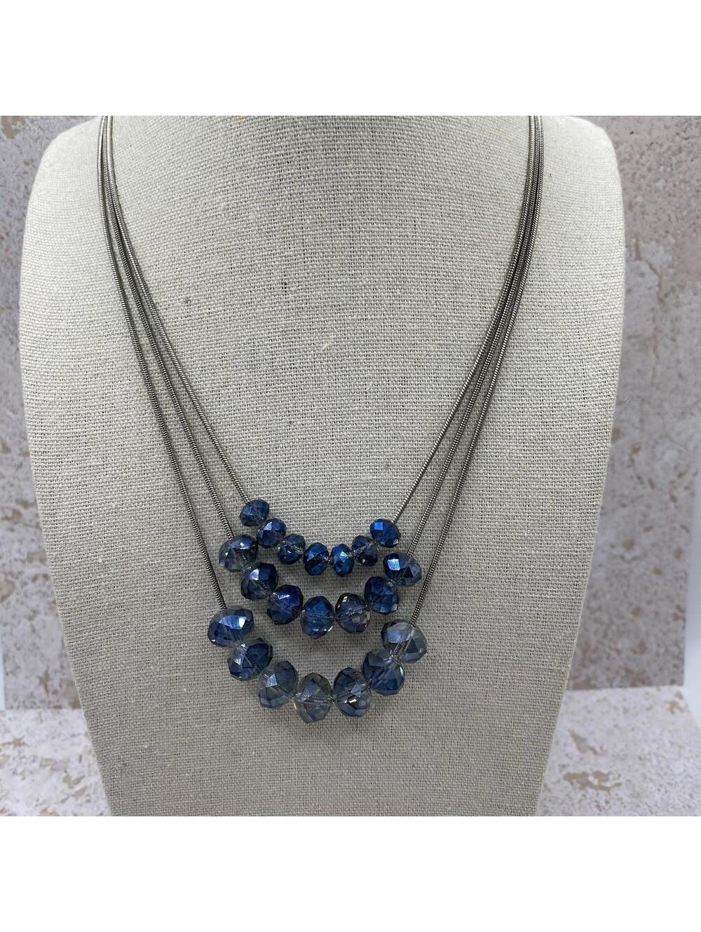 Chicos Necklace Vintage Sea Blue Rhinestone 3 Layer Statement